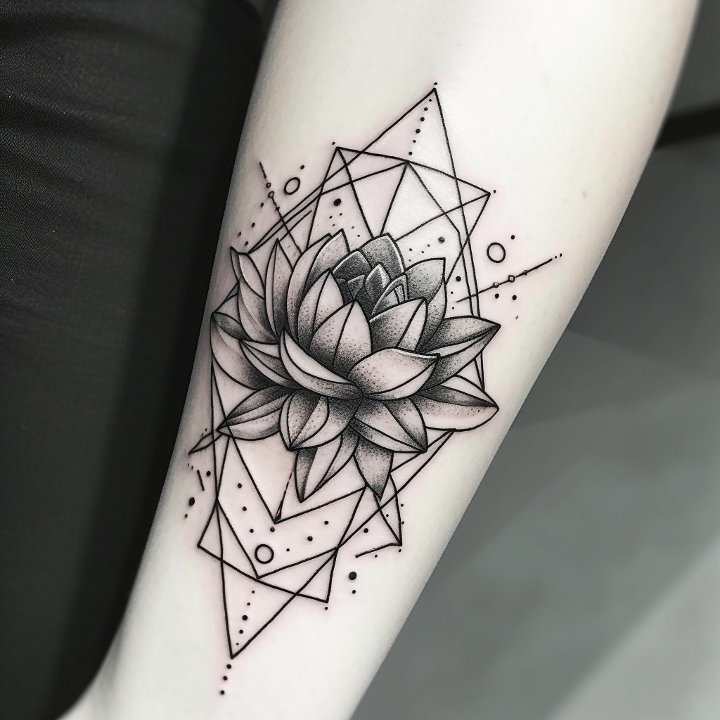 tatuaż kwiat lotosu w stylu geometrycznym
