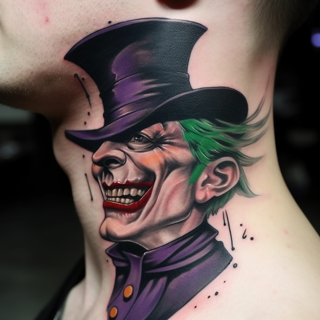 Tatuaż joker na szyi