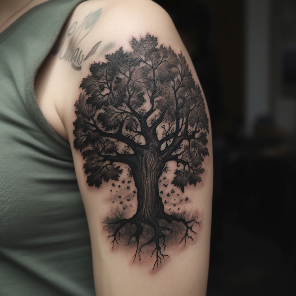 Tatuaż drzewo dąb